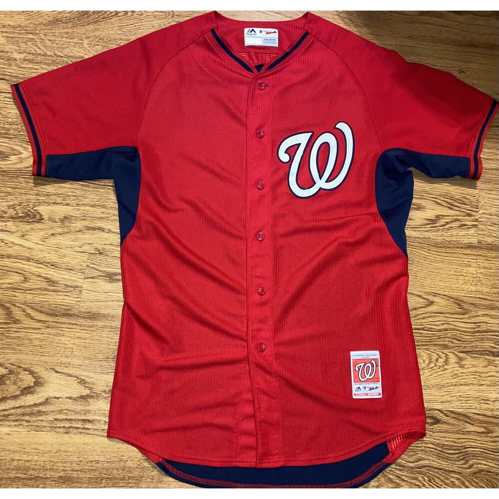 Majestic Cool Base Washington Nationals Authentic Red Baseball Jersey Size 44